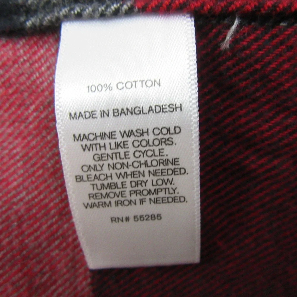 Express Mens Button Up Shirt 2XL Red Black Plaid Long Sleeve‎ Cotton